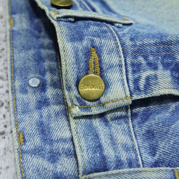 THRASHED Vintage Carhartt B07 DNM Faded Blue Jeans Denim Double Knee Pant 34x31 - Picture 14 of 16